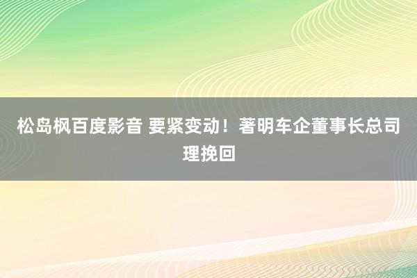松岛枫百度影音 要紧变动！著明车企董事长总司理挽回
