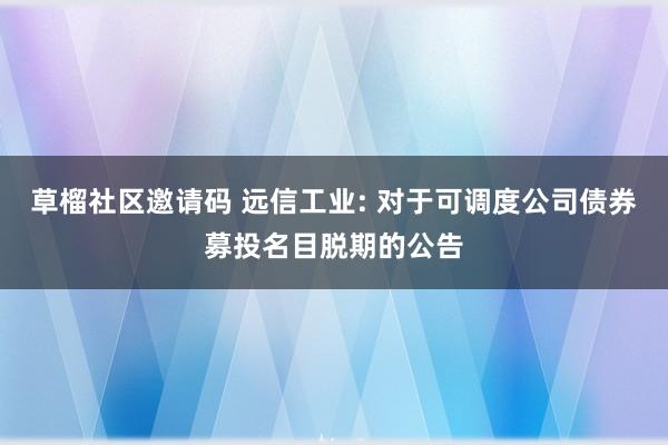 草榴社区邀请码 远信工业: 对于可调度公司债券募投名目脱期的公告